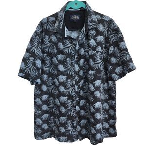 Nat Nast Luxury Originals Mens Tropical Palm Hawaiian Camp Shirt Sz L Black Blue